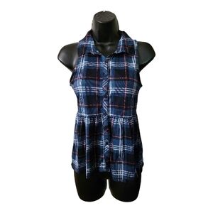 Wallflower Blue and Red Plaid Sleeveless Top
